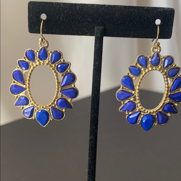 BEAUTIFUL BLUE&GOLD COLORED TEARDROP EARRINGS - Picture 2 of 8